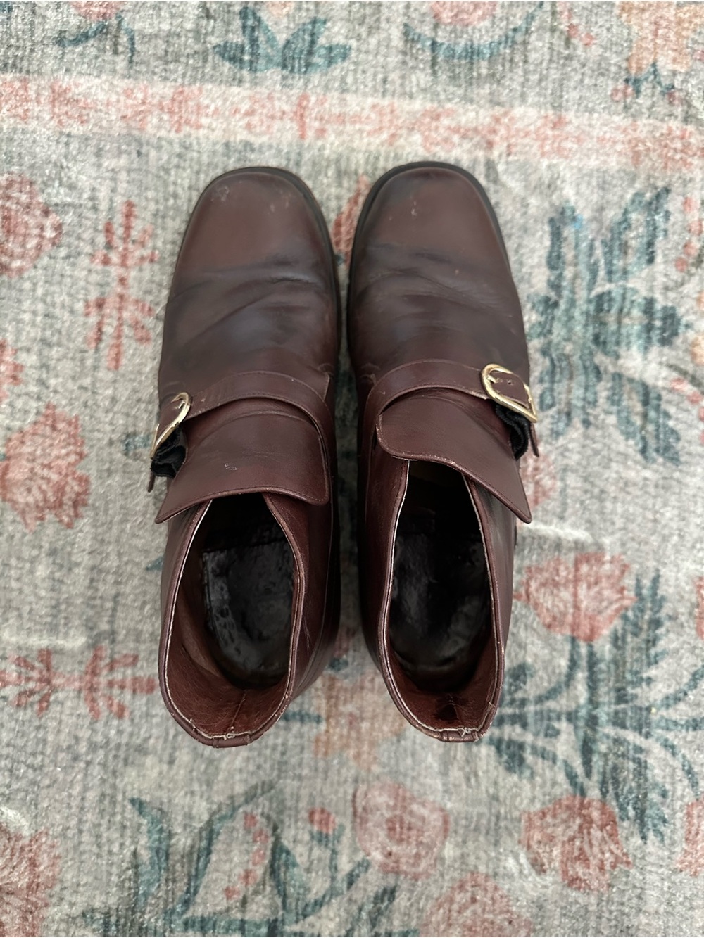 Vintage Men's Brown Leather Monk Strap Shoes